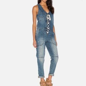 BLANK NYC Denim Lace Up Overall Jumpsuit Size XS NWT